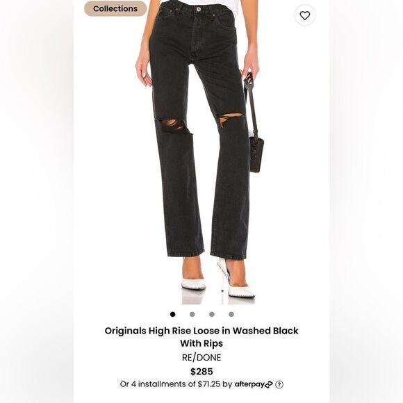 NWT RE/DONE Originals High Rise Loose in Washed Black With Rips - Picture 7 of 9